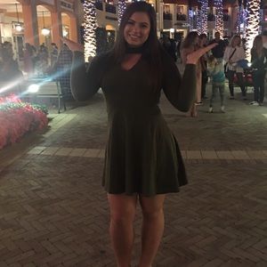 Olive green high neck skater dress